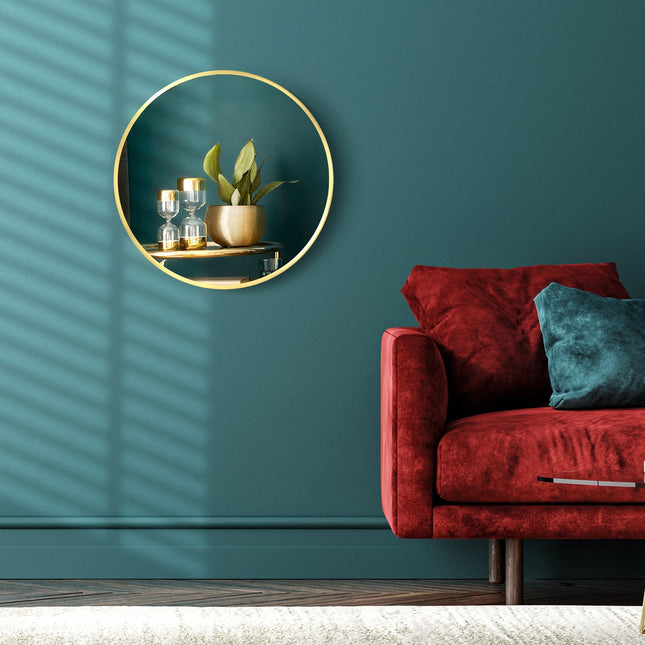 Round bathroom LED mirror, Ø50cm, Gold, IP44, Memory function