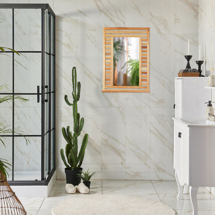 Miroir de salle de bain avec étagère - Bois de noyer naturel