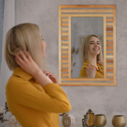 Miroir de salle de bain avec étagère - Bois de noyer naturel