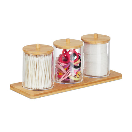 Ensemble de rangement de salle de bain avec plateau et couvercles en bambou