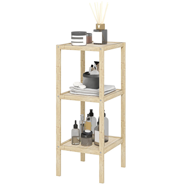Étagère de salle de bain, étagère de salle de bain à 3 niveaux, étagère sur pied en bambou avec repose-pieds, pour salle de bain, salon, cuisine, 33 x 31 x 78 cm, bois naturel