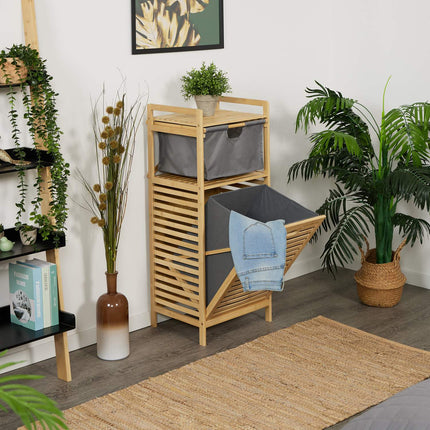 Étagère de salle de bain avec panier à linge et tiroir en tissu