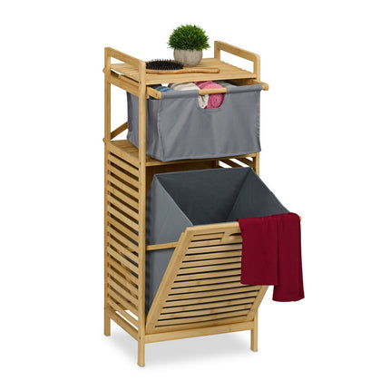 Étagère de salle de bain avec panier à linge et tiroir en tissu