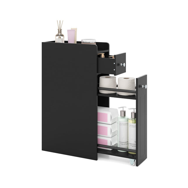 Armoire de rangement pour salle de bain, organisateur mince à 4 niveaux, noir
