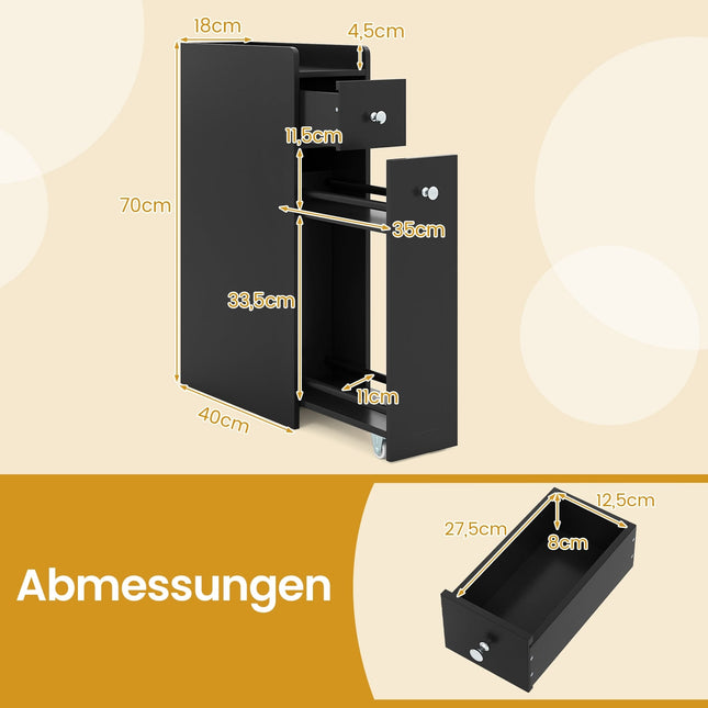 Armoire de rangement pour salle de bain, organisateur mince à 4 niveaux, noir