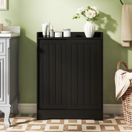 Bathroom Storage Cabinet – Slim, Sliding Doors, Paper Holder