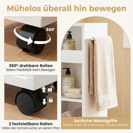 Armoire de rangement de salle de bain avec étagère réglable et roulettes