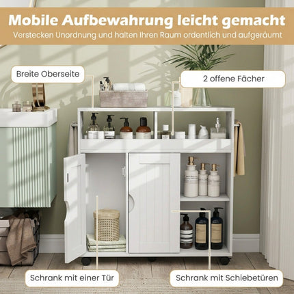Armoire de rangement de salle de bain avec étagère réglable et roulettes
