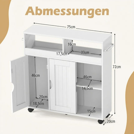 Armoire de rangement de salle de bain avec étagère réglable et roulettes