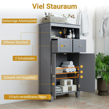 Meuble de rangement de salle de bain avec étagères réglables, gris