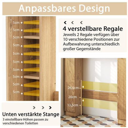 Badezimmerschrank mit verstellbaren Einlegeböden, Natur
