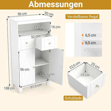 Meuble de rangement de salle de bain avec étagères réglables, blanc