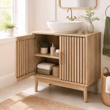 Meuble vasque de salle de bain avec portes à lattes, 60 x 30 x 70 cm
