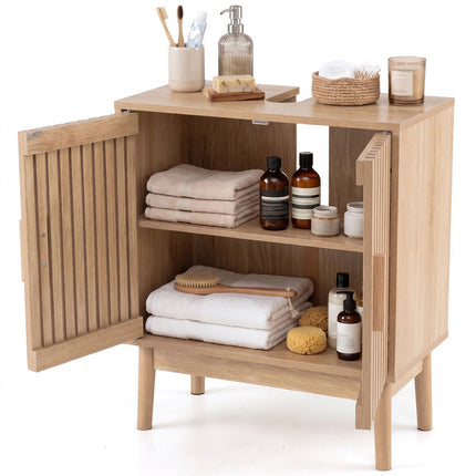 Meuble vasque de salle de bain avec portes à lattes, 60 x 30 x 70 cm