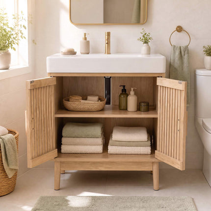 Meuble vasque de salle de bain avec portes à lattes, 60 x 30 x 70 cm