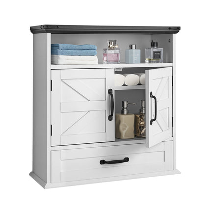 Bathroom Wall Cabinet, 2 Doors, Adjustable Shelf, Drawer, White