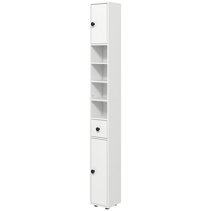 Meuble de salle de bain, 4 étagères, tiroir, aggloméré, design fin, blanc