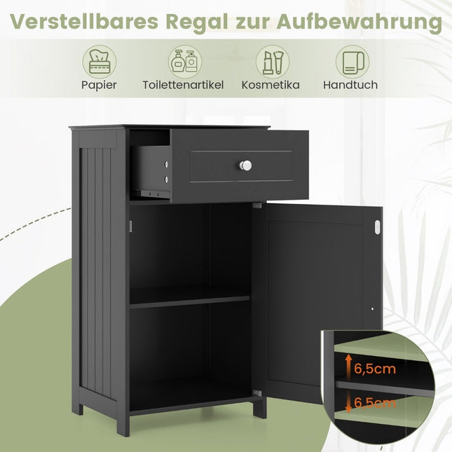 Badezimmerschrank, schmal mit Schublade und Tür, 43 x 34 x 77 cm, schwarz