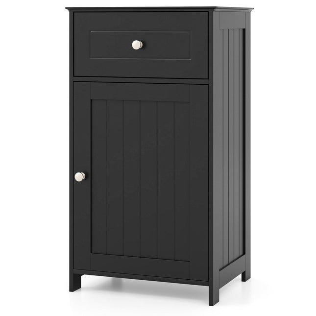 Badezimmerschrank, schmal mit Schublade und Tür, 43 x 34 x 77 cm, schwarz