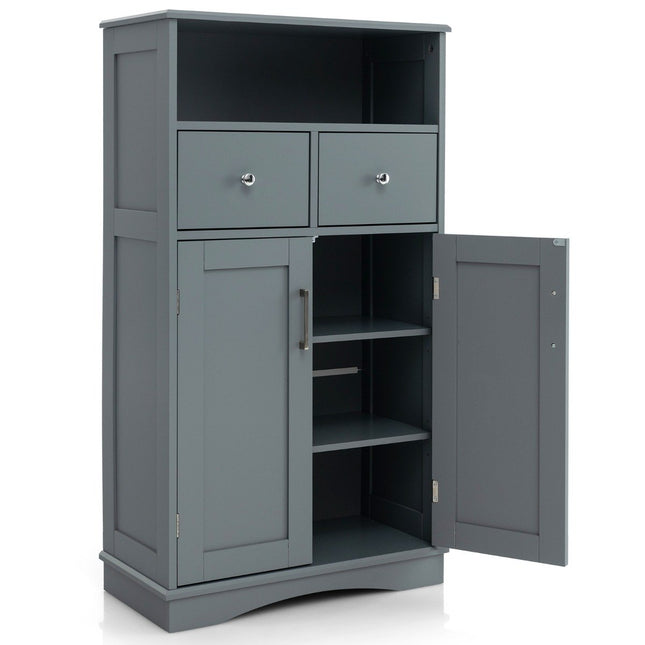 Badezimmerschrank mit 2 Schubladen &amp; 2 Türen &amp; verstellbarem Regal Seitenschrank grau