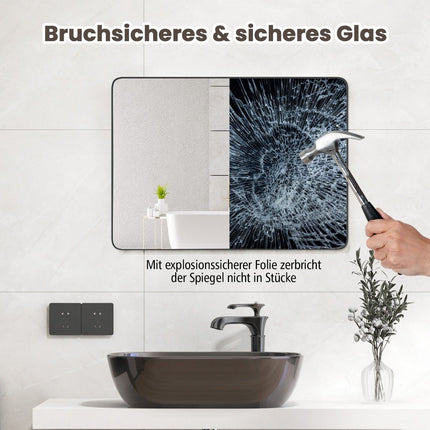 Miroir de salle de bain miroir suspendu miroir mural antidéflagrant miroir cosmétique pour salle de bain 76,5 x 56 x 3 cm argent