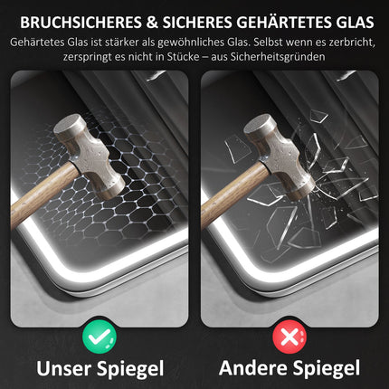 Badezimmerspiegel mit LED-Beleuchtung, Antibeschlag, 3 einstellbare Farben, Uhr, 700 x 900 mm, Silber