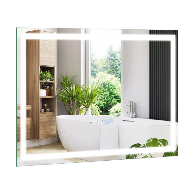 Badezimmerspiegel mit Antibeschlag Uhr Touchschalter &amp; Memoryfunktion Spiegelheizung LED Spiegel dimmbar 3000K-6000K 75 x 50 cm