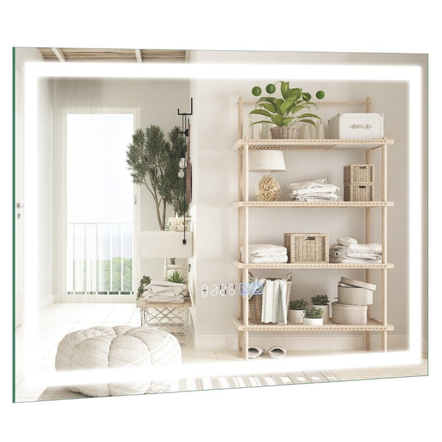 Badezimmerspiegel mit Antibeschlag Uhr Touchschalter &amp; Memoryfunktion Spiegelheizung LED Spiegel Dimmbar Badezimmerspiegel 3000K-6000K 60x40cm