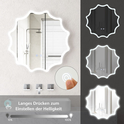 Miroir de salle de bain avec miroir antibuée design vague chauffante miroir LED miroir mural 60 x 60 cm