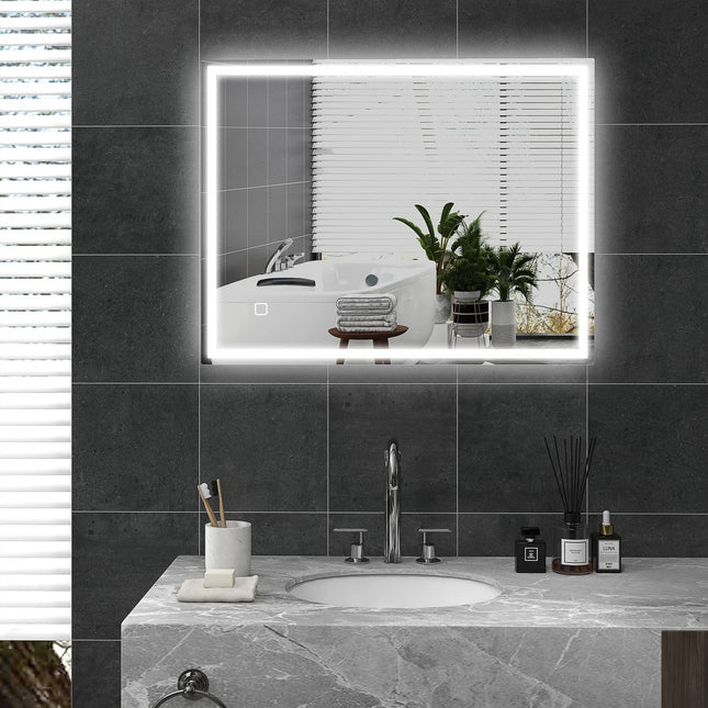LED-Badezimmerspiegel, 90x70 cm, beschlagfrei, Touch-Schalter