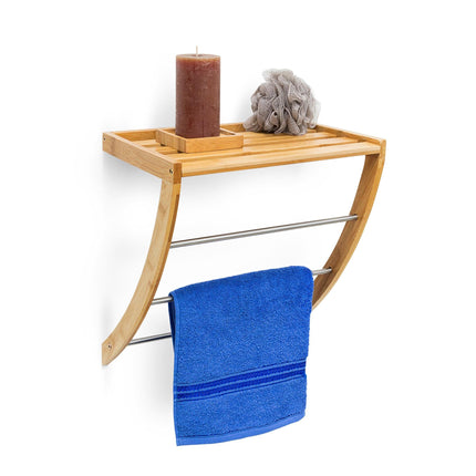 Étagère de salle de bain en bambou et chrome