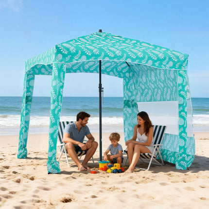 Beach Cabana Tent 6x6 Ft, UPF 50+, Side Wall, Sand Pockets