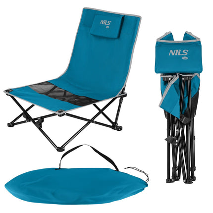 Chaise de plage pliable, bleu/gris, portable