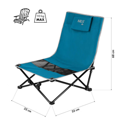 Chaise de plage pliable, bleu/gris, portable