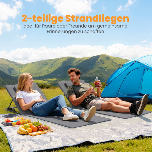 Strandliegen-Set, verstellbare Rückenlehne, tragbar, 2er-Pack