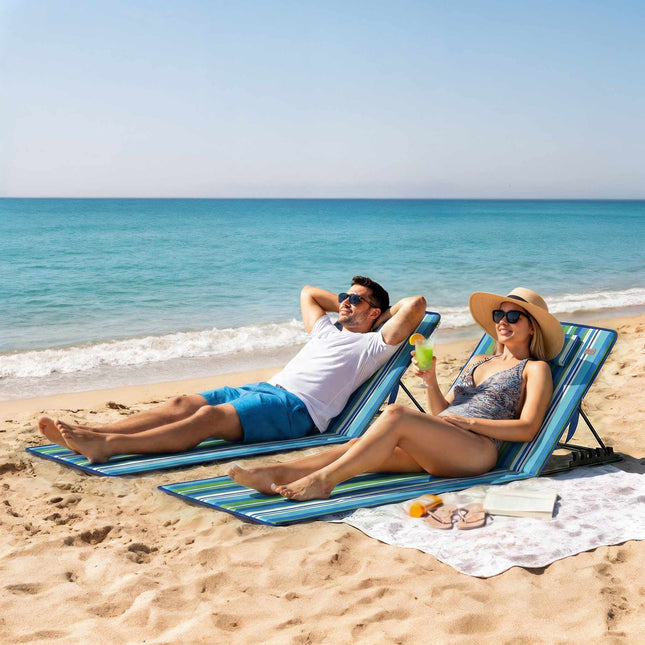 Strandliege 2er-Set mit verstellbarer Rückenlehne und Kissen