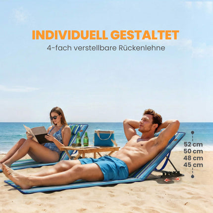 Ensemble de 2 chaises longues de plage avec dossier réglable et oreiller