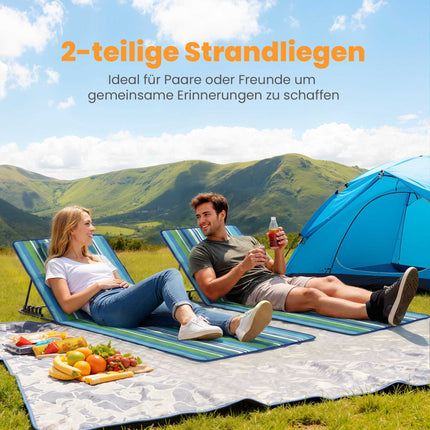 Ensemble de 2 chaises longues de plage avec dossier réglable et oreiller