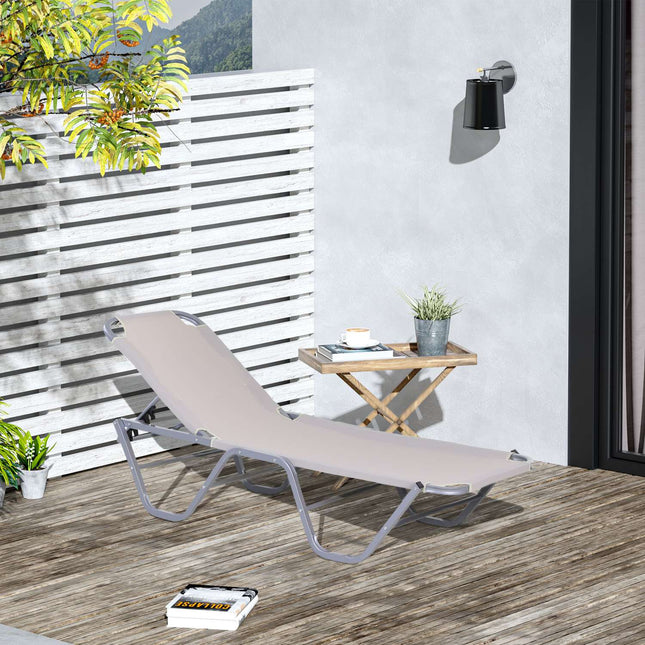 Verstellbare Sonnenliege aus Aluminium, Beige 163x58.5x91 cm