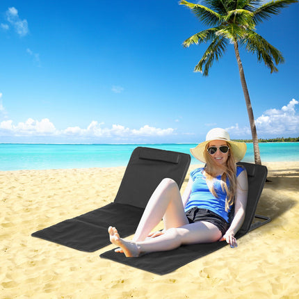 Lot De 2 Matelas De Plage Pliables, Chaise Longue De Plage Réglable En Hauteur Sur 5 Niveaux Avec Sac De Transport, Acier, Noir, 134 X 48 X 33-43 Cm