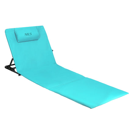 Tapis de plage avec dossier réglable sur 4 positions et coussin, turquoise