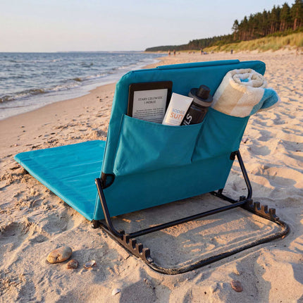 Tapis de plage avec dossier réglable sur 4 positions et coussin, turquoise