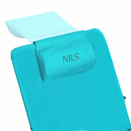Tapis de plage avec dossier réglable sur 4 positions et coussin, turquoise