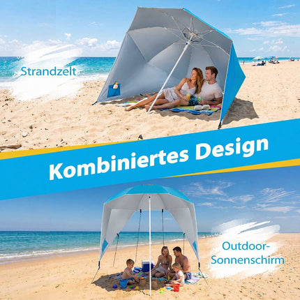 Strandsonnenschirm UPF 50+ mit Seitenteilen, Türkis
