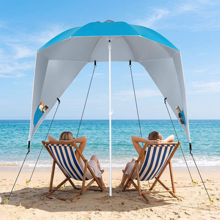 Strandsonnenschirm UPF 50+ mit Seitenteilen, Türkis