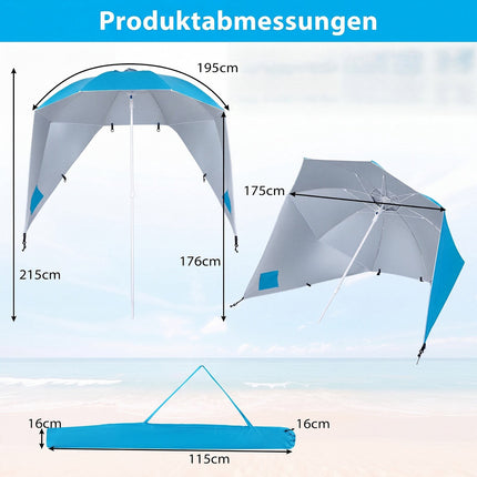 Strandsonnenschirm UPF 50+ mit Seitenteilen, Türkis