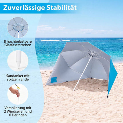 Strandsonnenschirm UPF 50+ mit Seitenteilen, Türkis