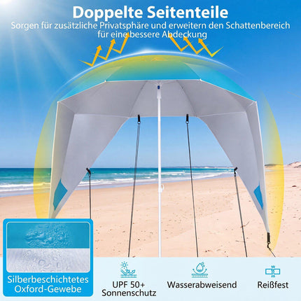 Strandsonnenschirm UPF 50+ mit Seitenteilen, Türkis