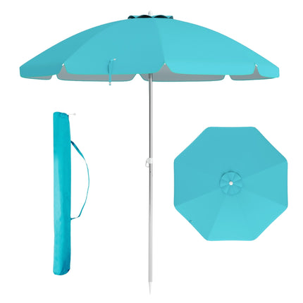 Parasol de plage 198 cm, inclinaison par bouton-poussoir, sac d'ancrage pour le sable