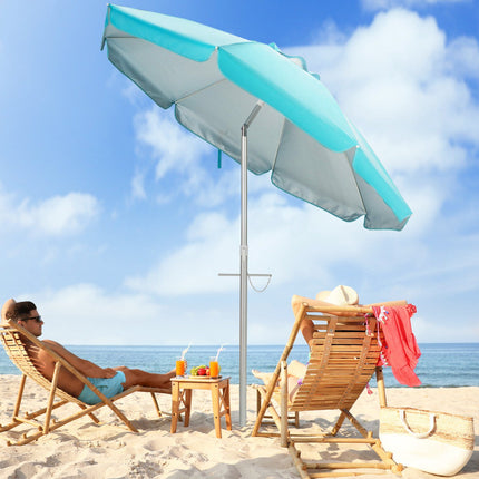Parasol de plage 198 cm, inclinaison par bouton-poussoir, sac d'ancrage pour le sable